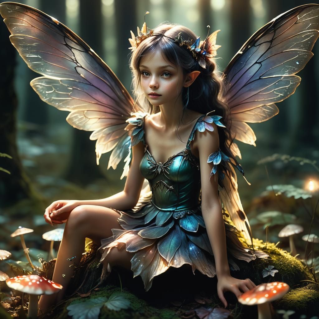 Ethereal Fairy on Toadstool in Dark Fantasy Style