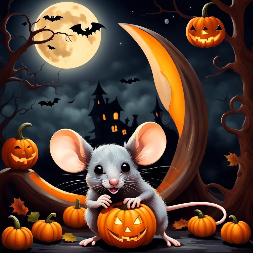 Cute Mouse Halloween Pumpkin Scene