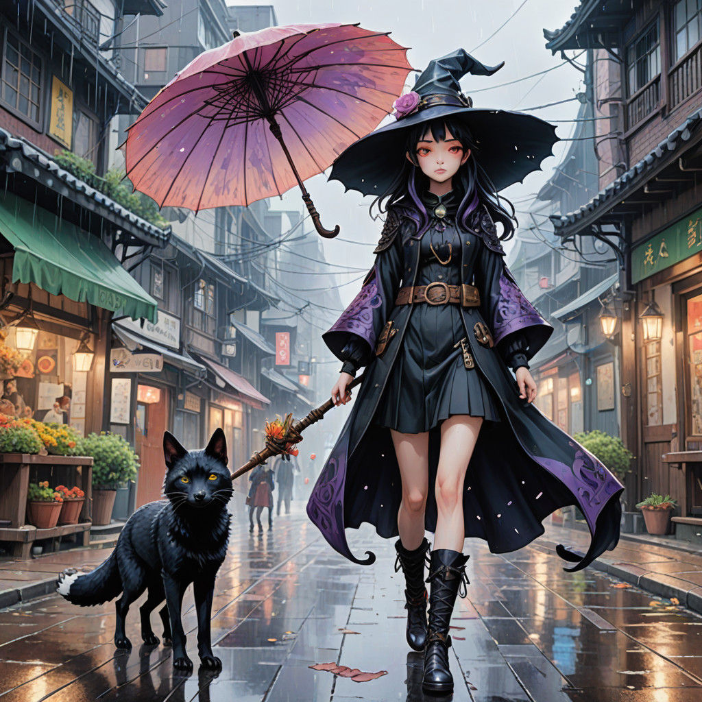 Modern Witch and Fox Daemon in Monsoon