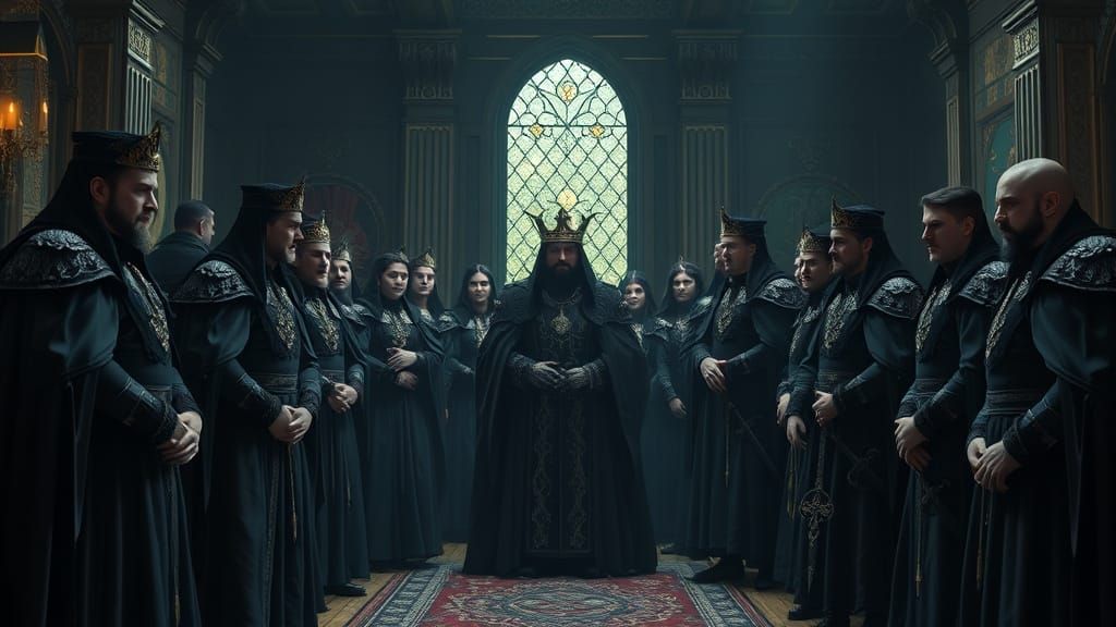 Medieval Nobles Gathered in Dark Opulence