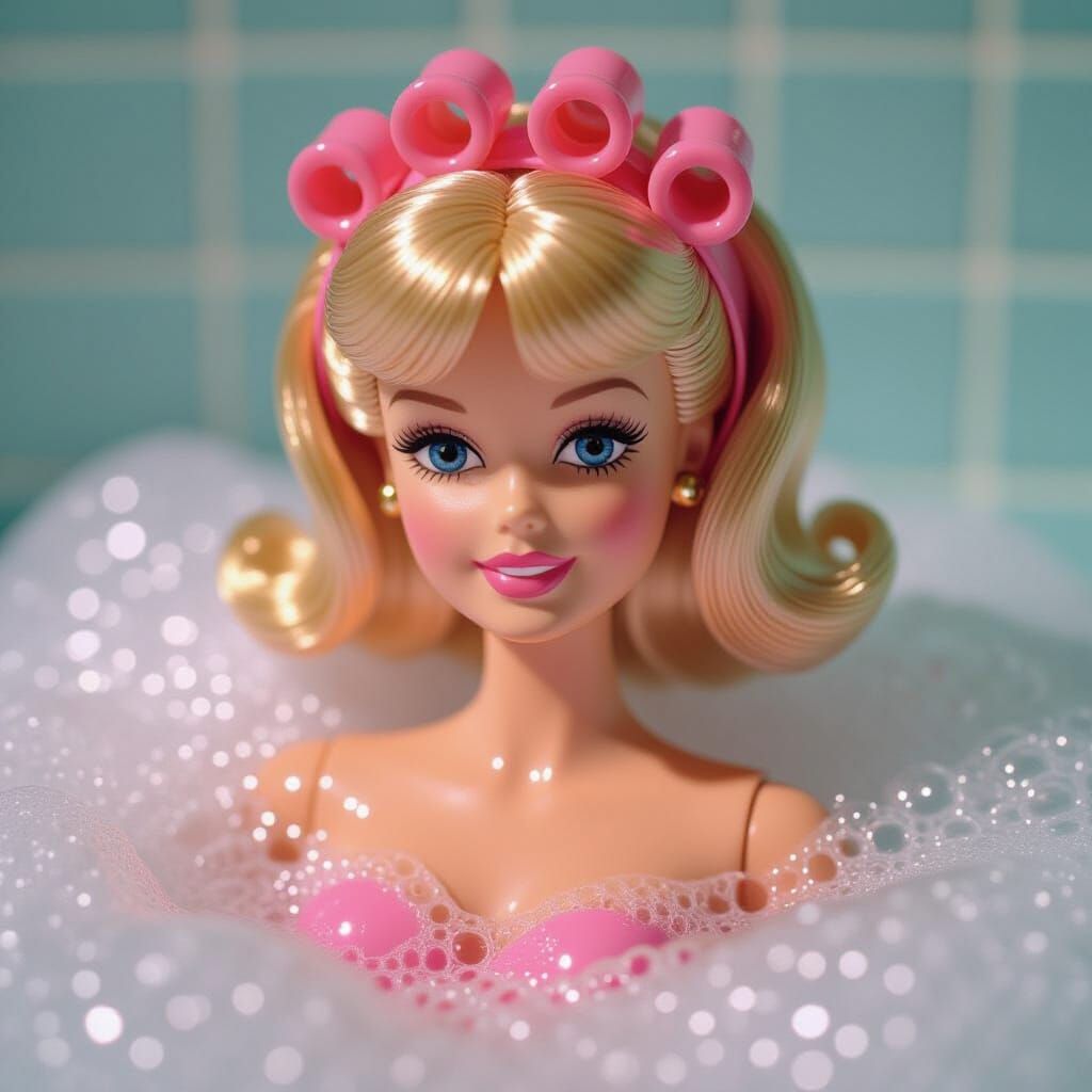 Vintage Sindy Doll in Bubble Bath, 1980s Toy Photography Sty...