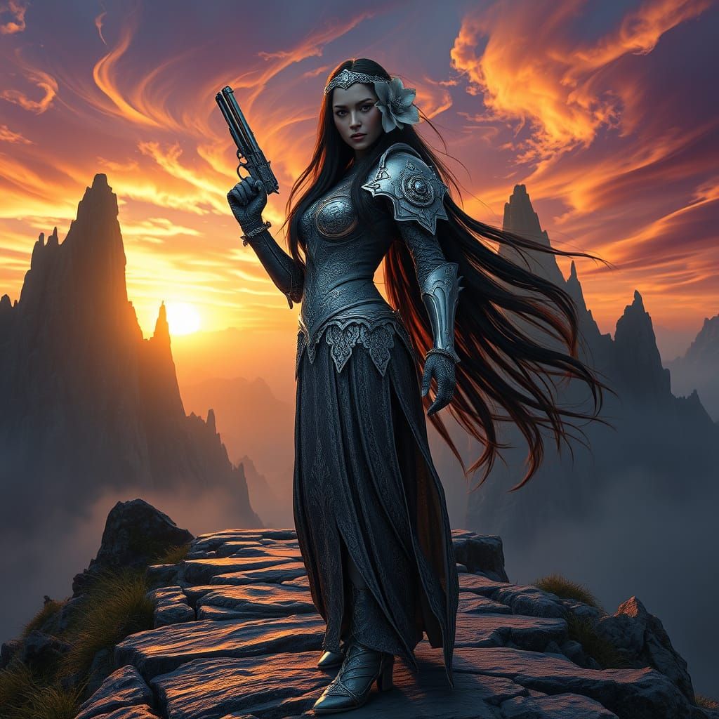 Elegant Fantasy Warrior Empresses Sunset Mountain Path