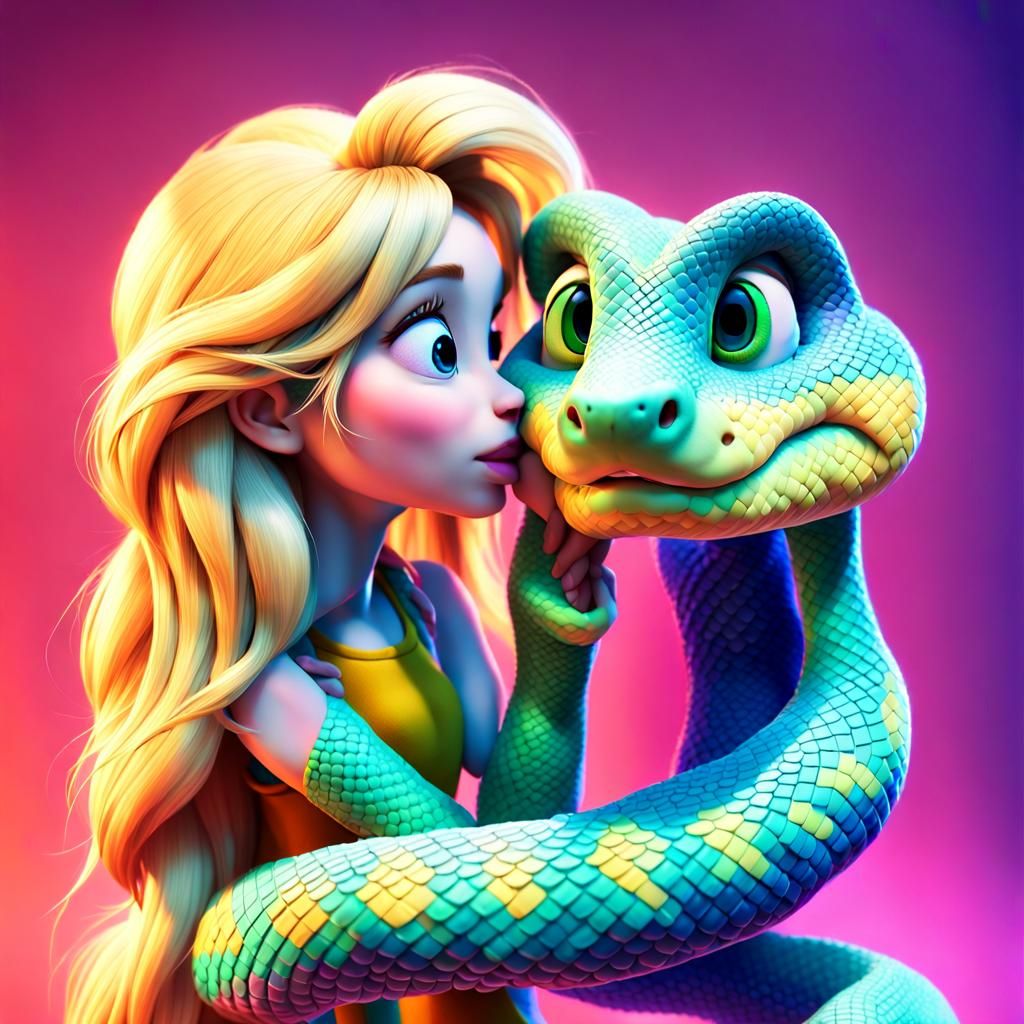 Flirty Snake with Blonde Hair: 3D Digital Art