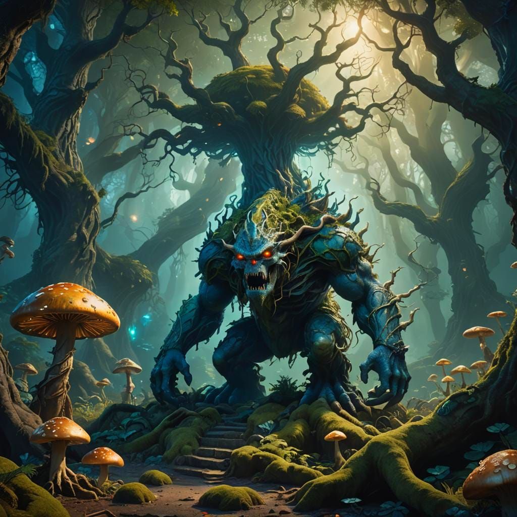 Detailed Monster in a Dark Fantasy Forest