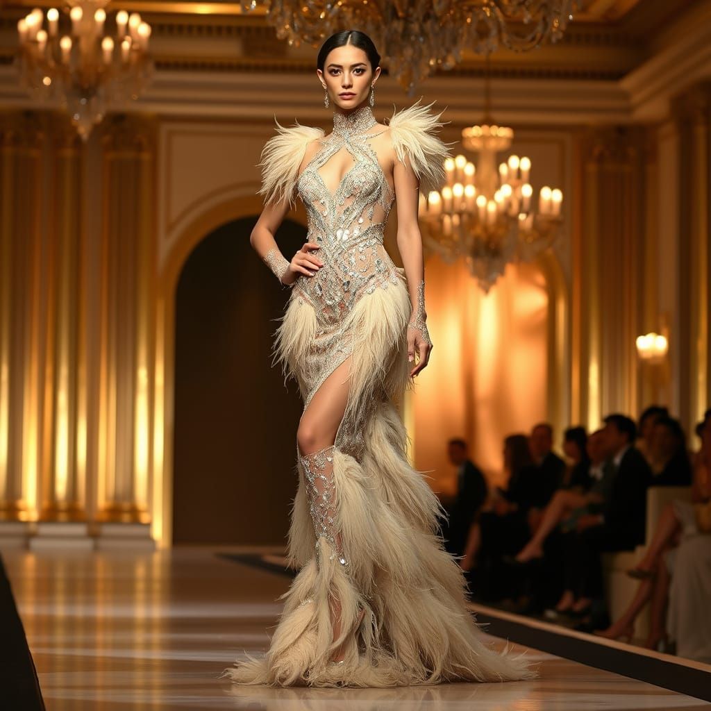 Haute Couture Goddess in Sparkling Evening Gown