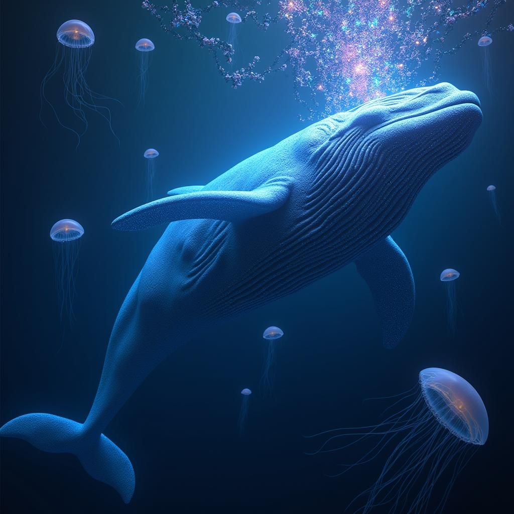Bioluminescent Whale in Deep Sea Digital Art