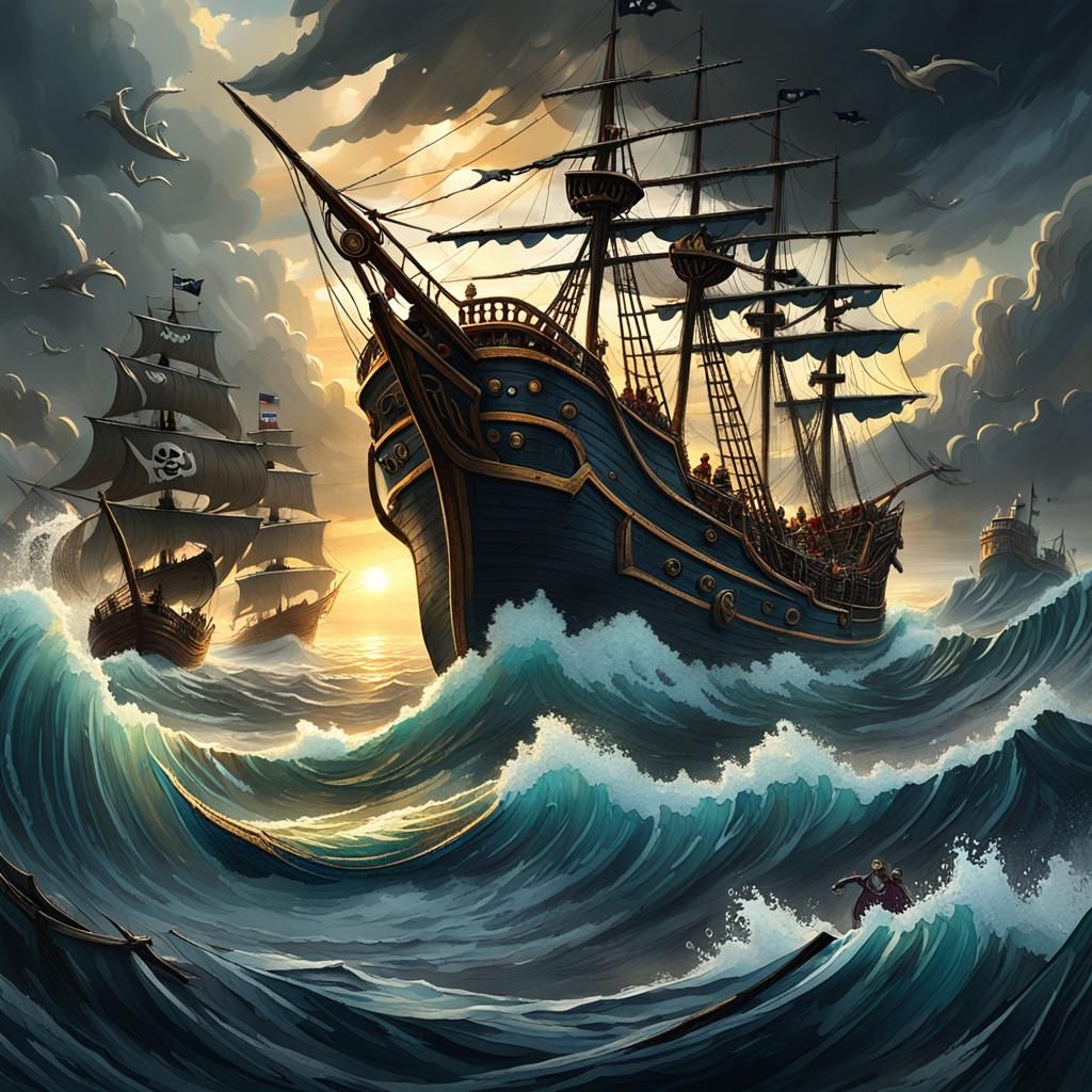 Pirate Ship Battle on a Stormy Sea