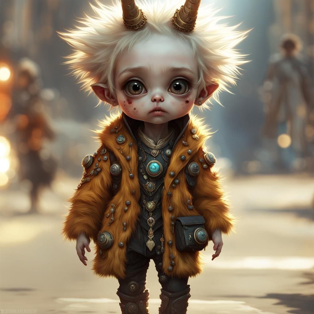 Chibi Monster Portrait with Fur and Intricate Details