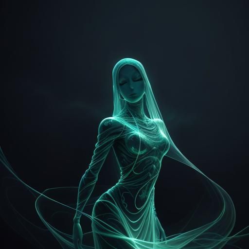 Ethereal Lights Engulf Humanoid Figure: Surreal Illustration