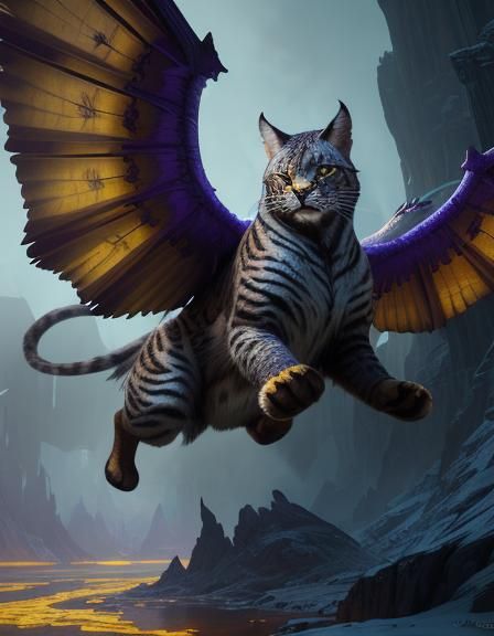 Winged Sabre-Tooth Wildcat in Dark Fantasy Style