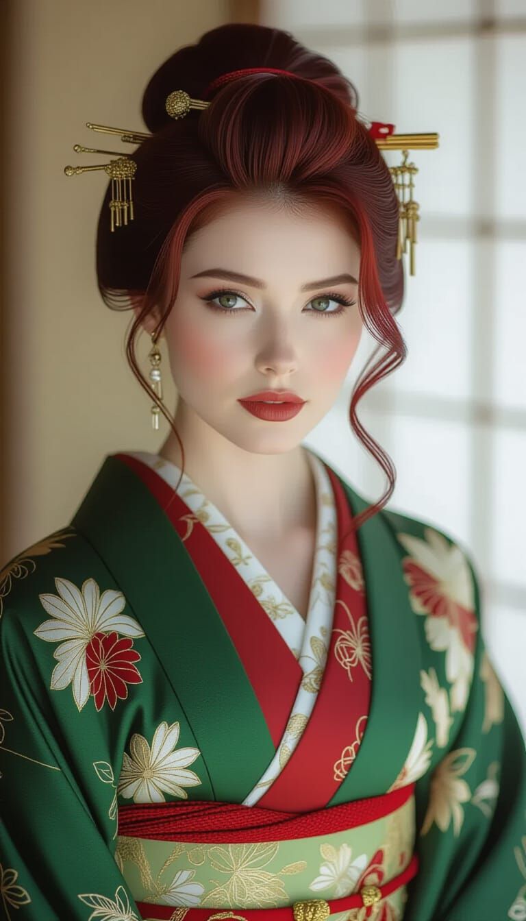 Elegant Woman with Burgundy Hair in Cinematic Portrait