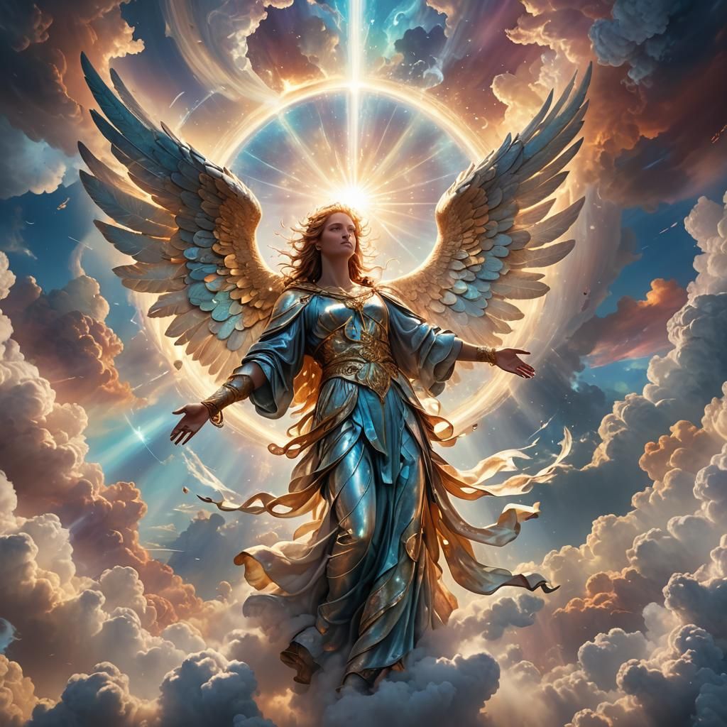 Majestic Angel Ascending Through Light Vortex