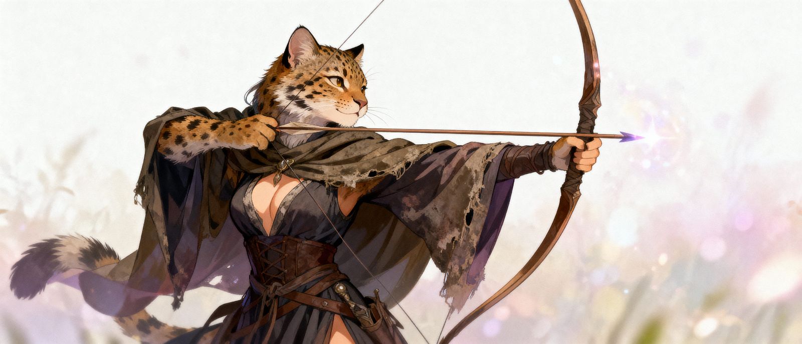Enchanting Lynx Archer in High Fantasy Anime Style