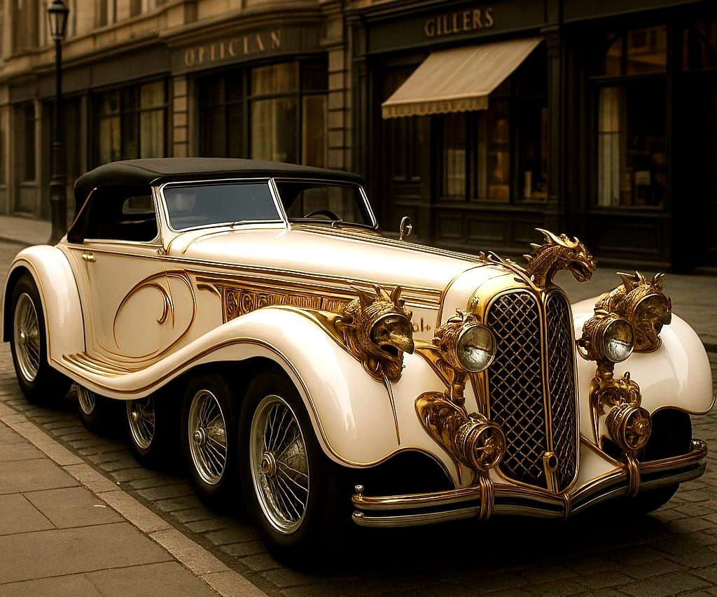Steampunk Victorian Convertible Car on London Street