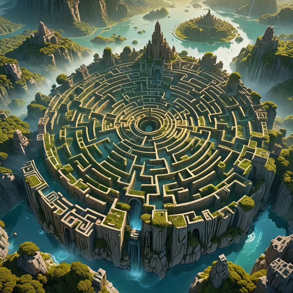 Mystical Stone Maze on Floating Island in Fantasy Art