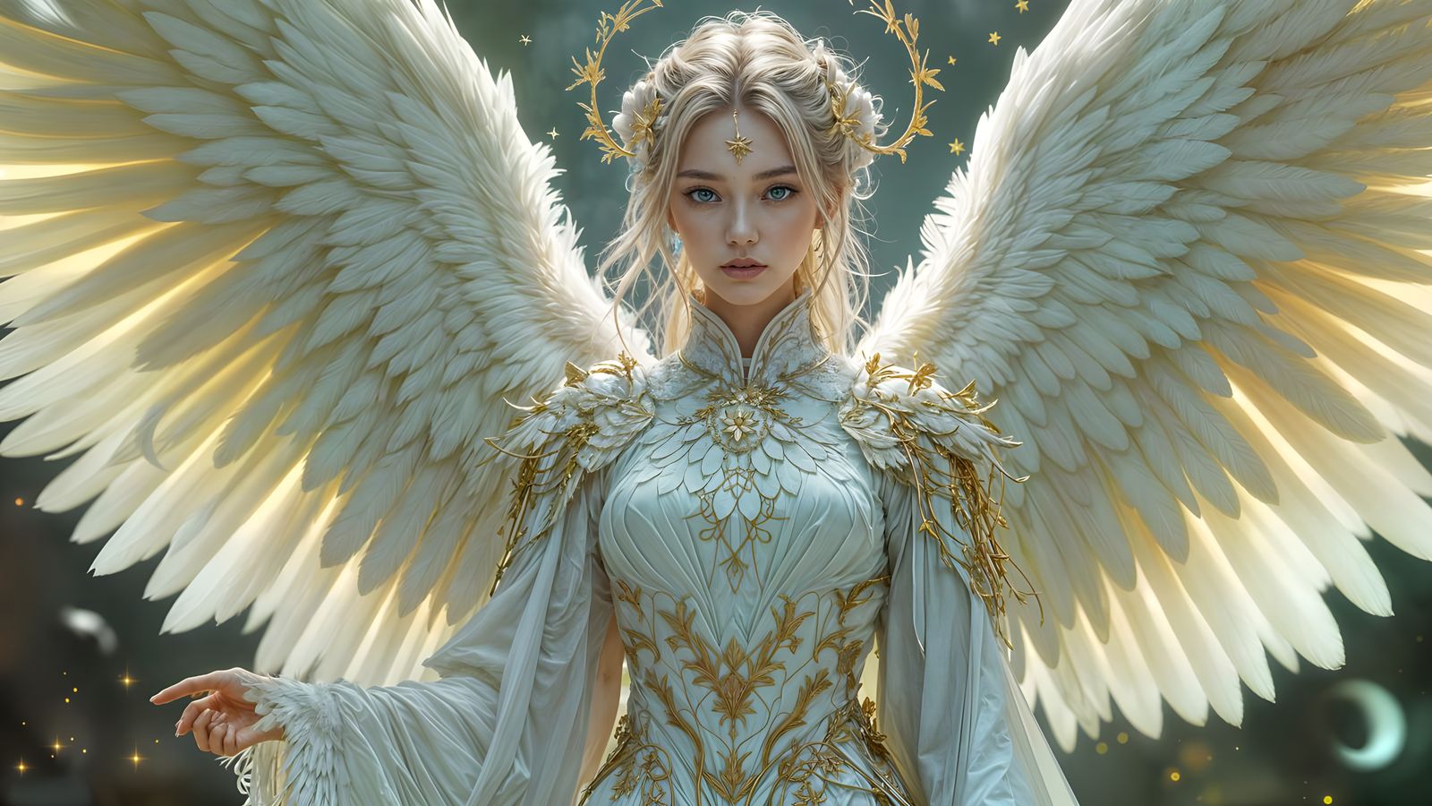 Ethereal Korean Princess with Angelic Wings and Combat Armor