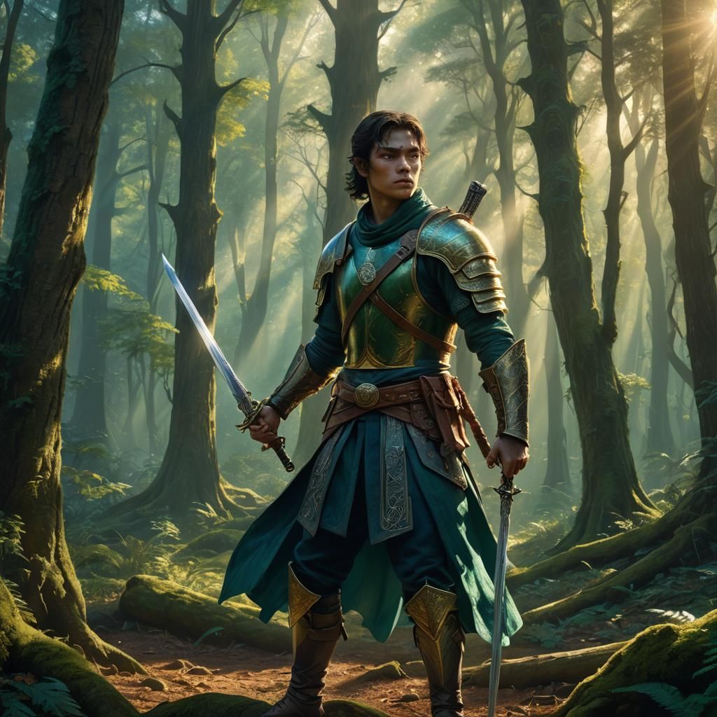 Mystical Forest Warrior in Detailed Matte Painting