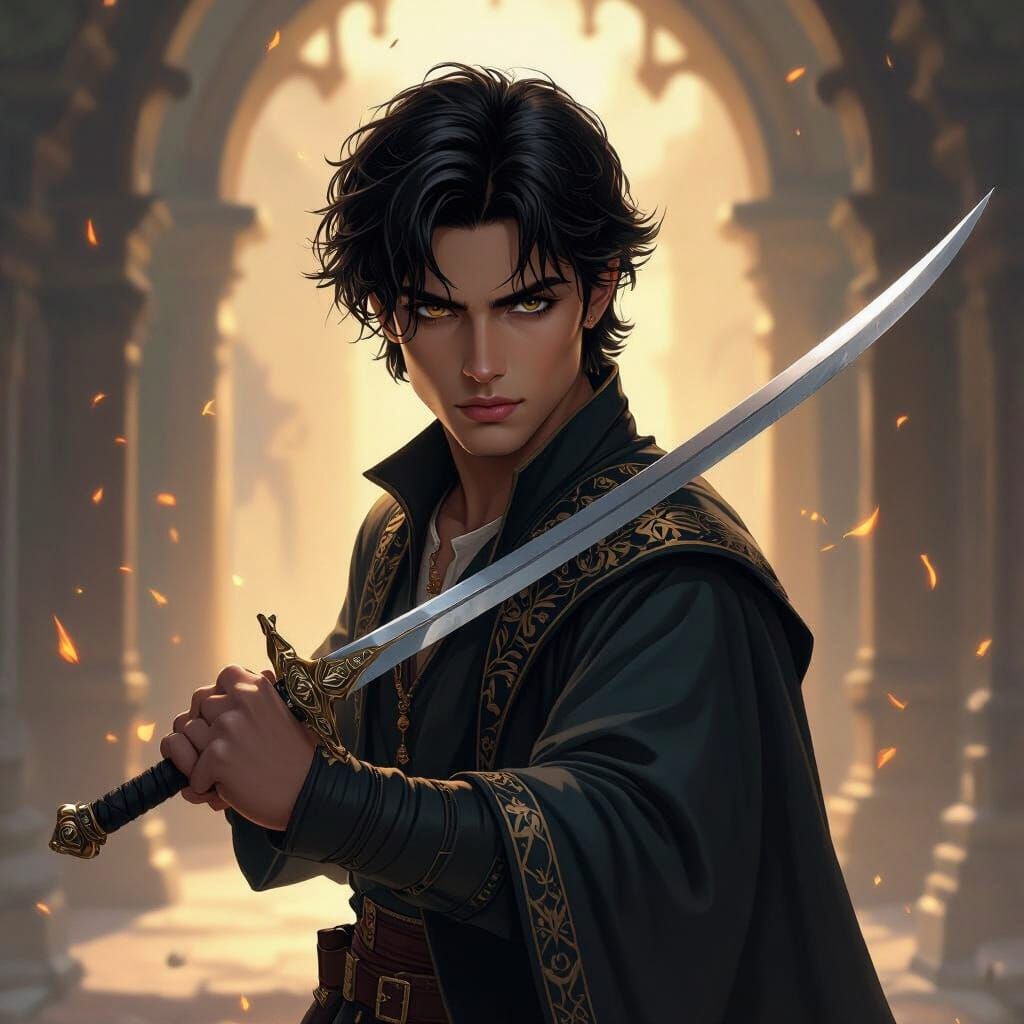 Fantasy Digital Art of Young Man with Daggers