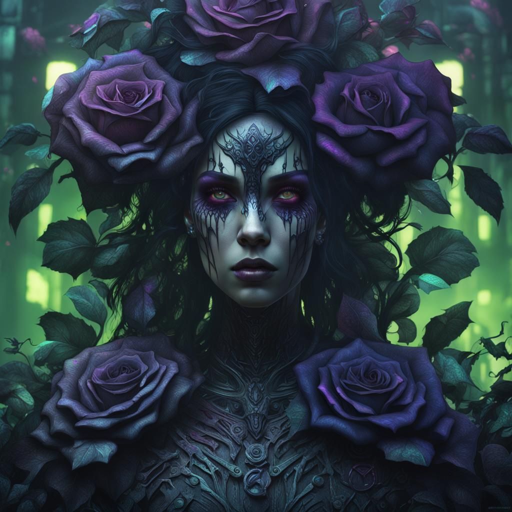 Gothic Cyberpunk Black Rose Dryad
