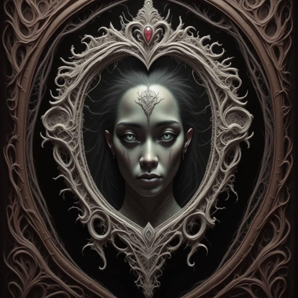 Ornate Jeweled Hand Mirror with Eerie Reflection