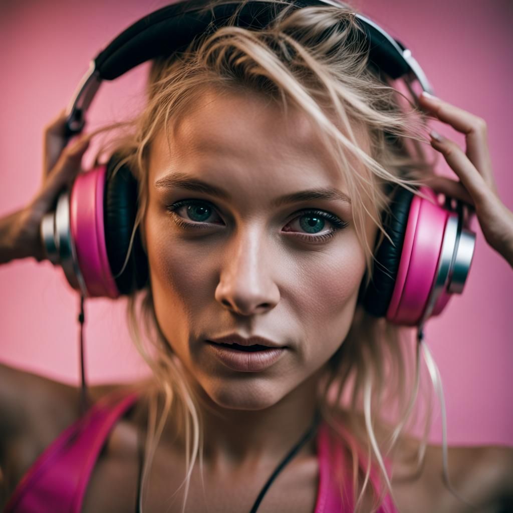 Blonde Girl Dancing in Pink Bikini, Portrait Photography