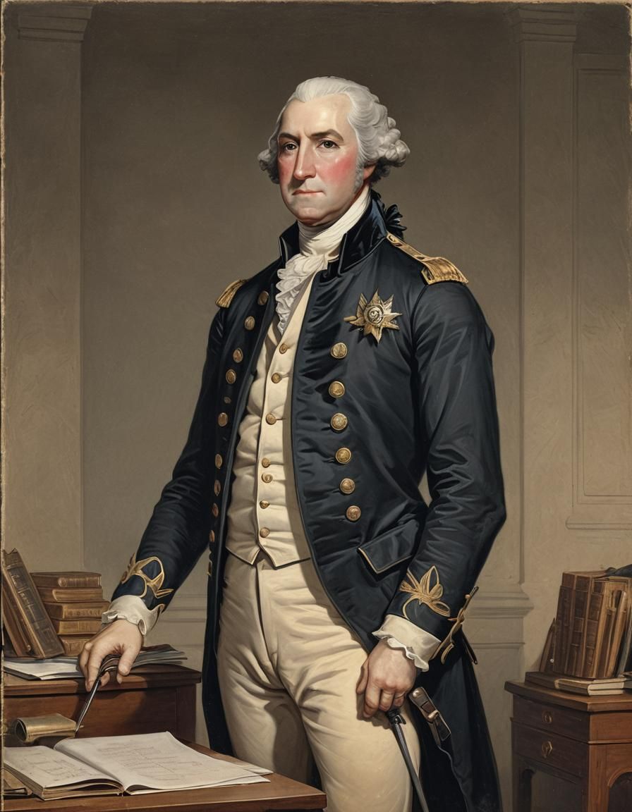 Young George Washington Portrait at His Desk