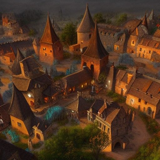 Fantastical Medieval Village in Detailed Matte Painting