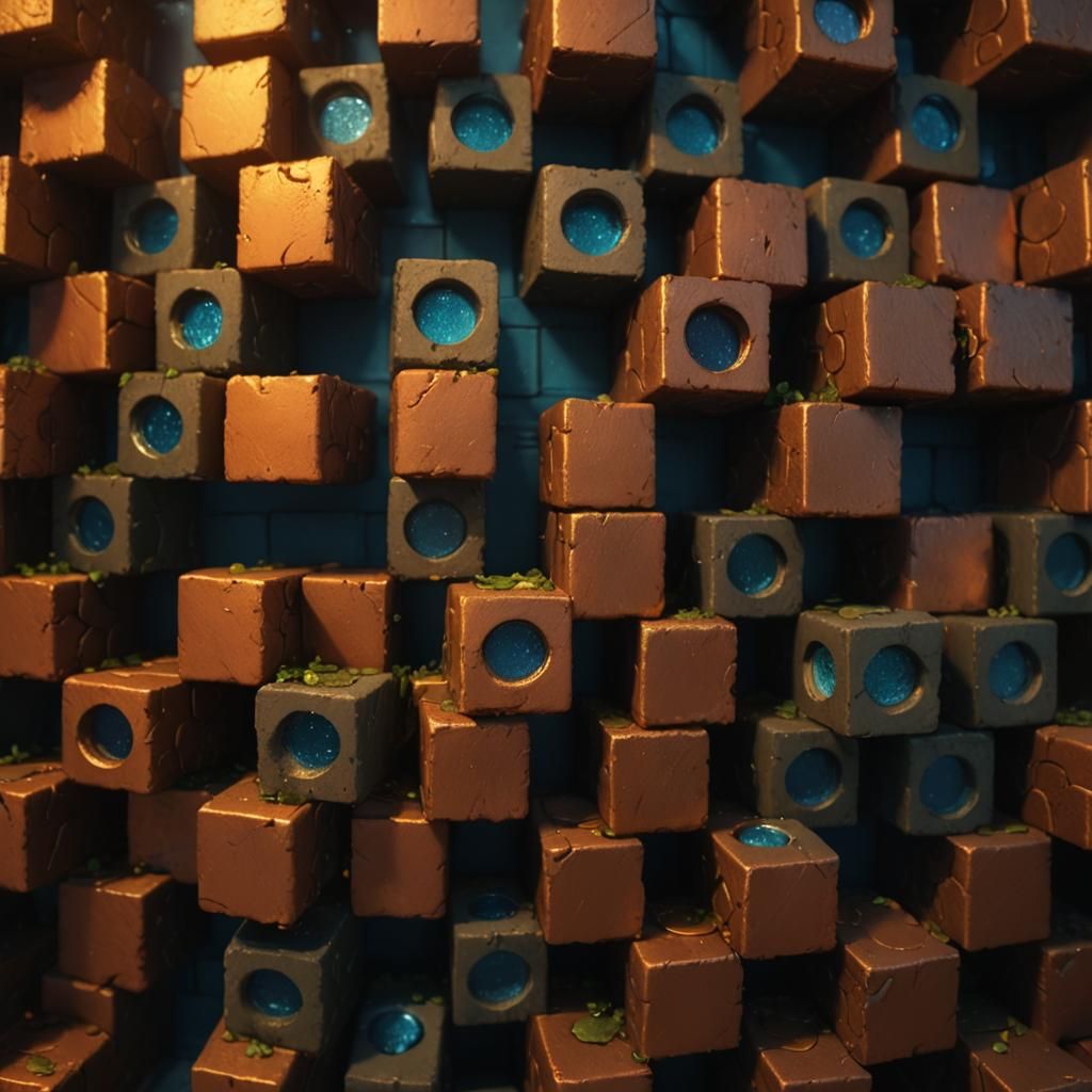 Fantastical Copper Brick Structure in Golden Light
