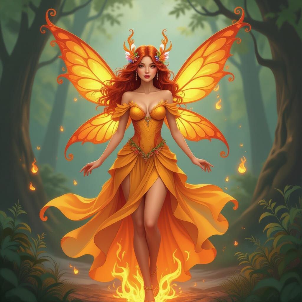 Beautiful Fire Fairy in Flowing Attire