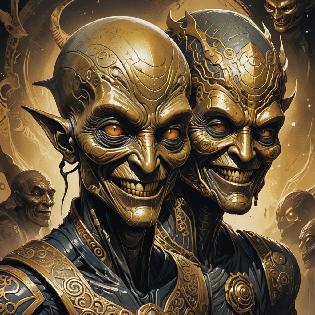 Humanoid Alien Smiling in Human Mask: Concept Art