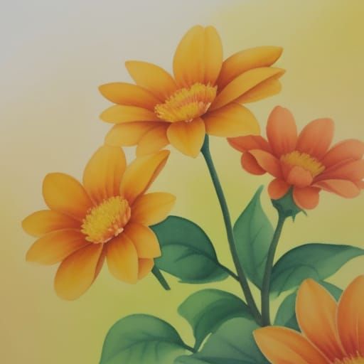 Orange Flowers in Delicate Watercolor Manga Style
