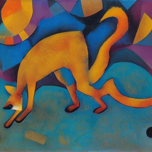 Surreal Fox Creature Observing World in Warm Burrow