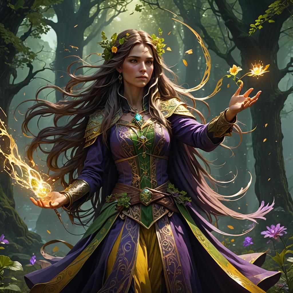 Nature Wizard Casting Spell in Detailed Fantasy Art