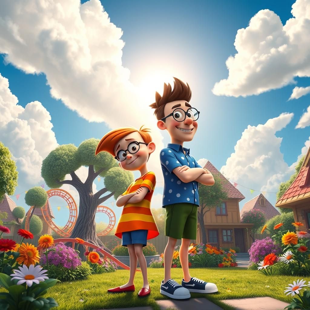 Phineas and Ferb in Whimsical Summer Backyard