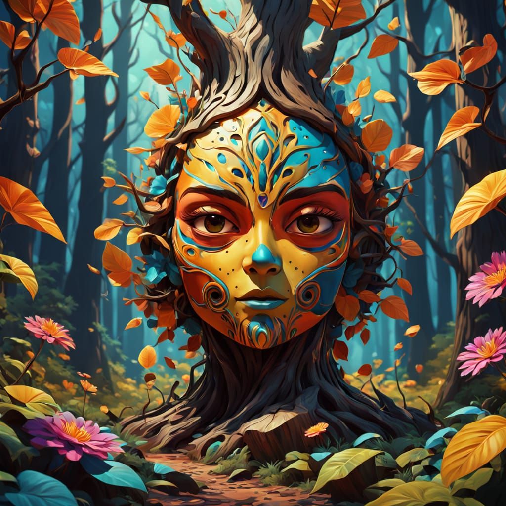 Vibrant Tree in Fantastical Forest, in Hyperdetailed Surreal...