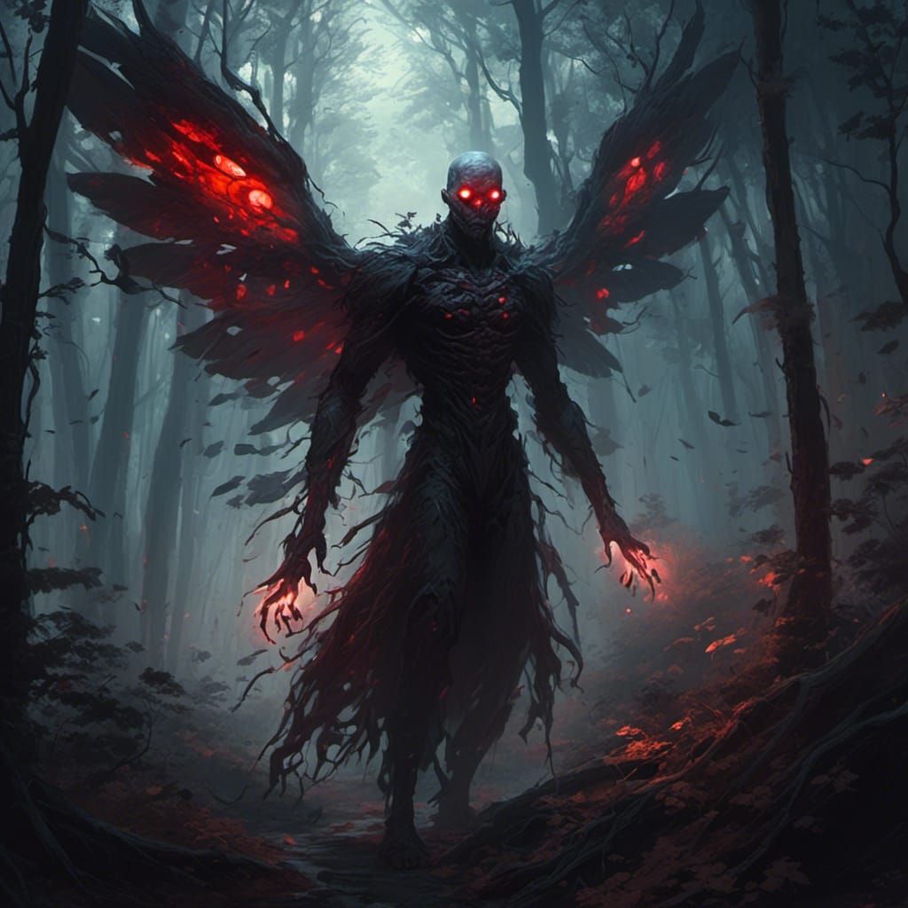 Mothman in Dark West Virginian Forest