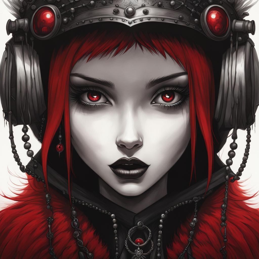 Goth Punk Girl in Monochromatic Red, Concept Art