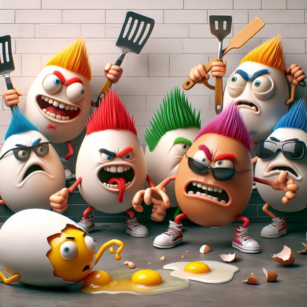 Cartoon Egg Gang Street Fight Concept Art