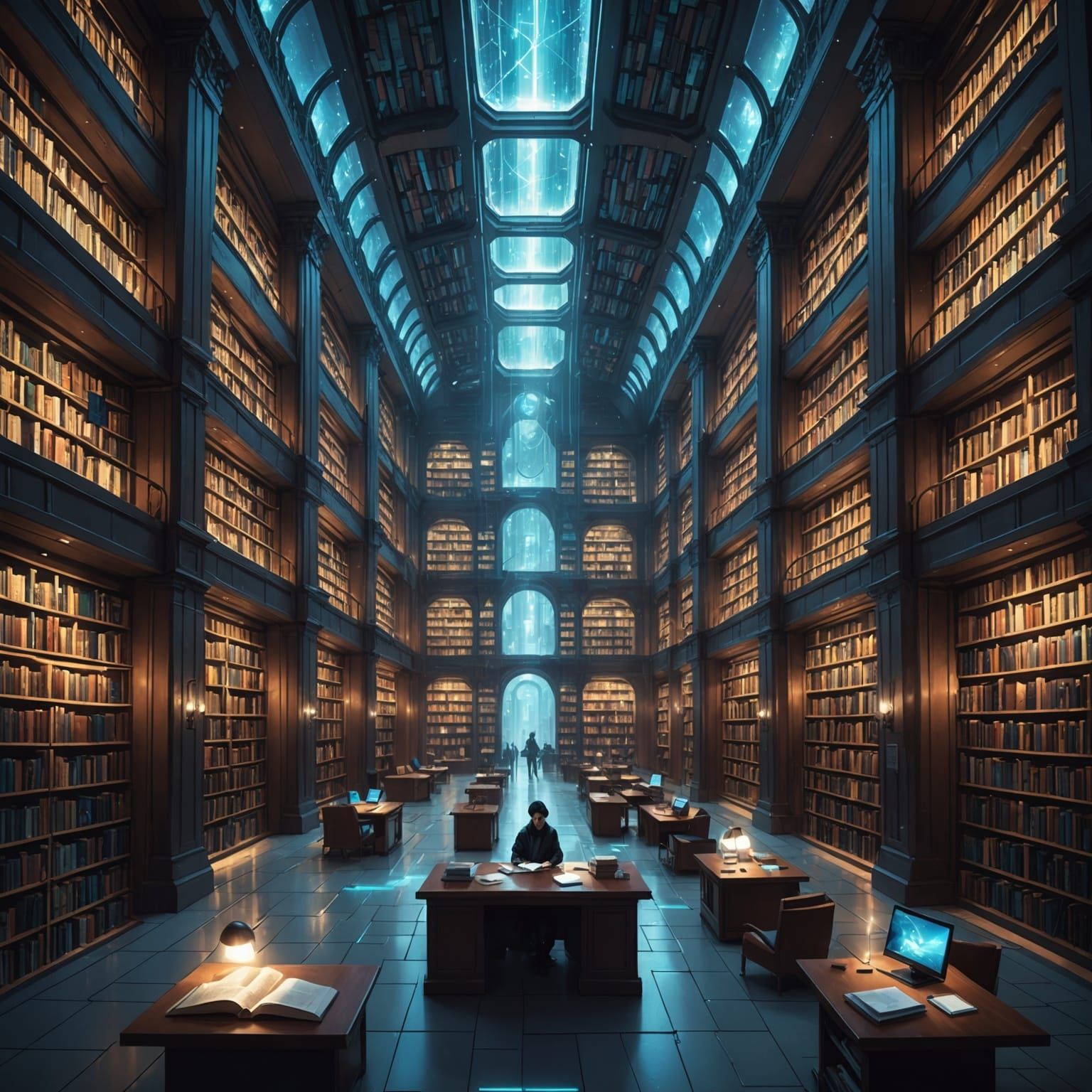 Futuristic Dystopian Library: A Digital Illustration