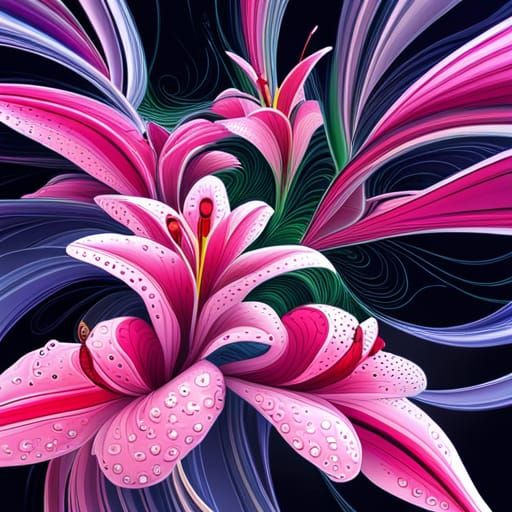 Abstract Fractal Stargazer Lilies in 3D Shading