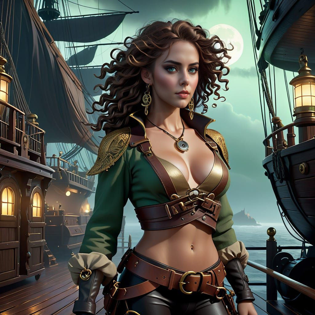 Pirate Princess on Foggy Night at Sea
