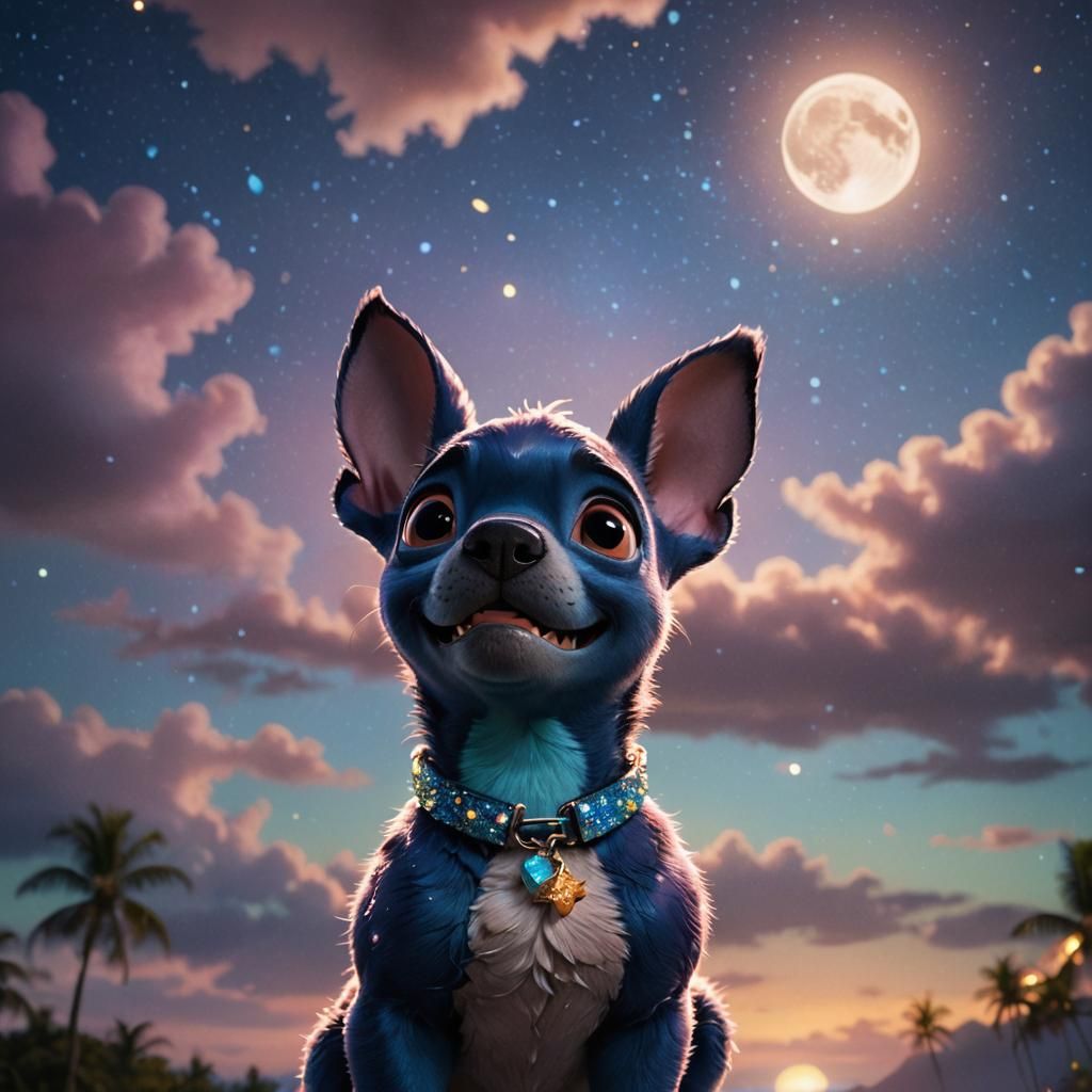 Stitch in a Glittering Hawaiian Night Sky