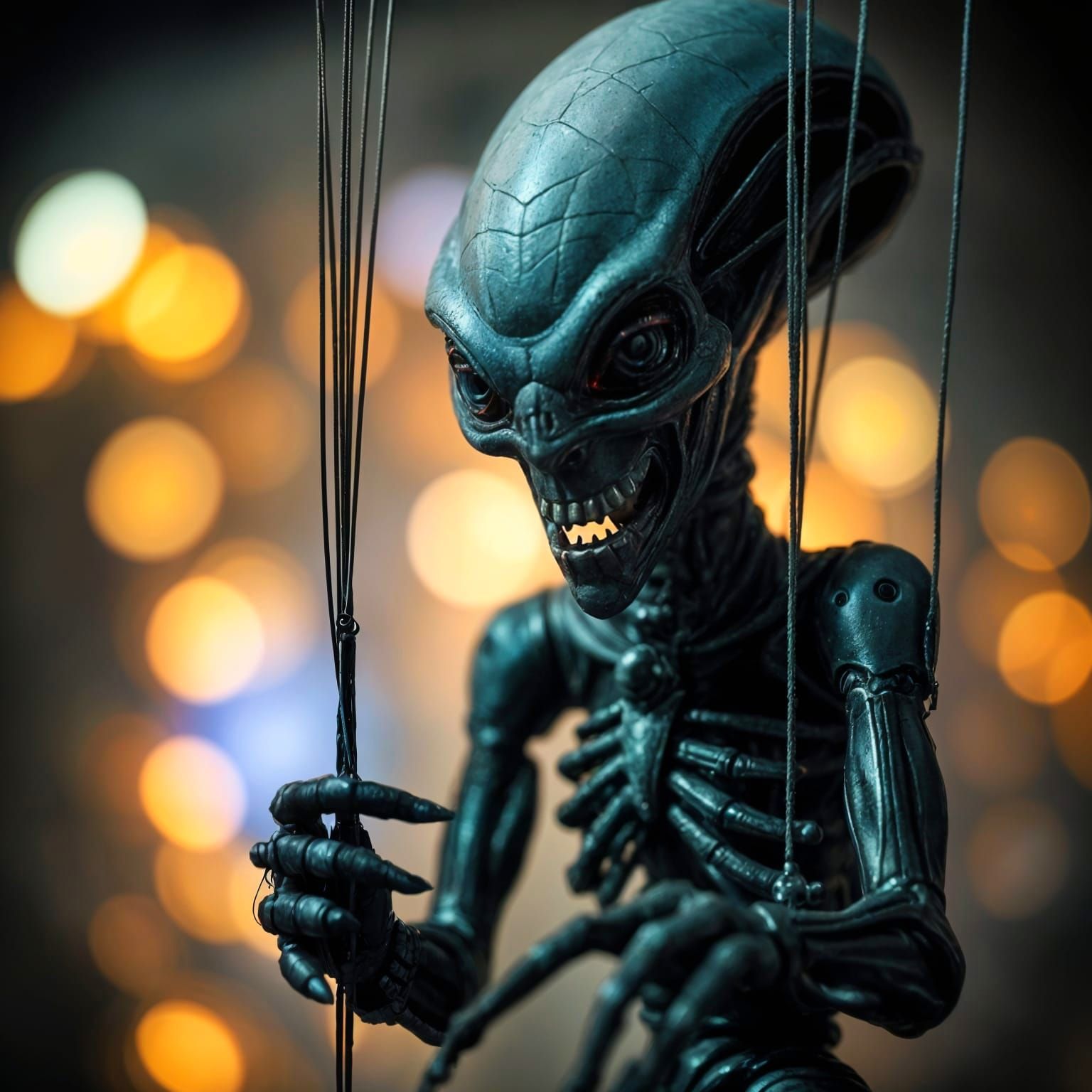 Menacing Alien Marionette in Noctilucent Vapors