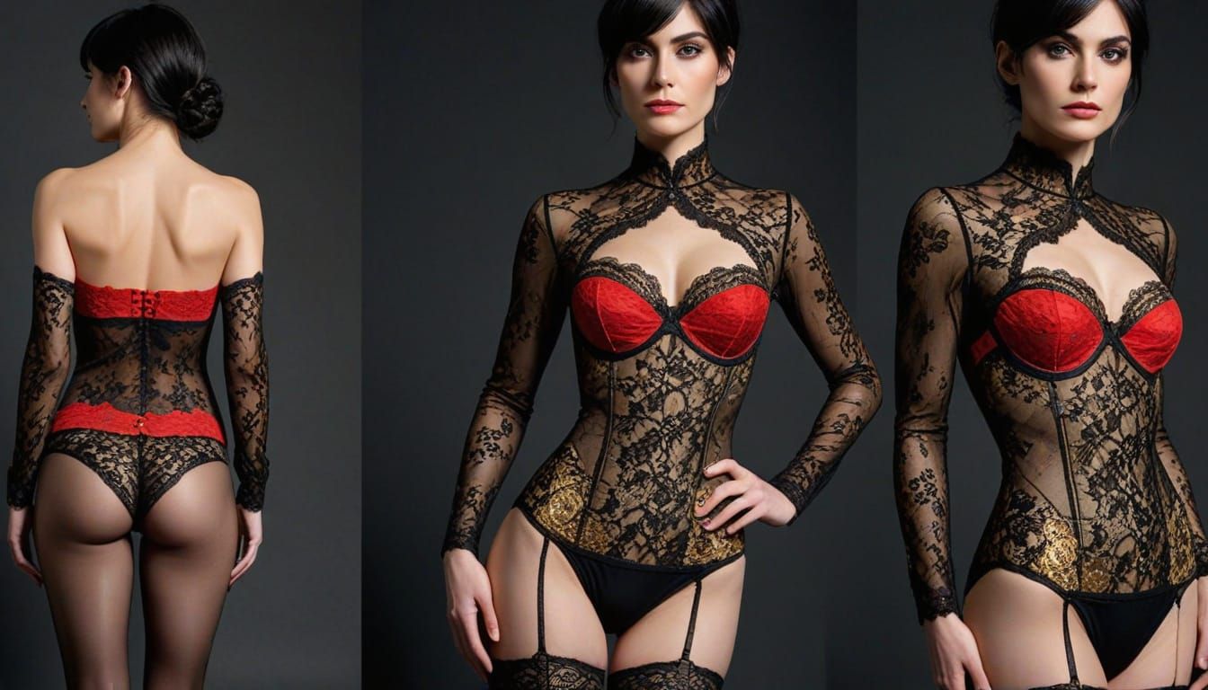 Androgynous Figure in Floral Lace Lingerie