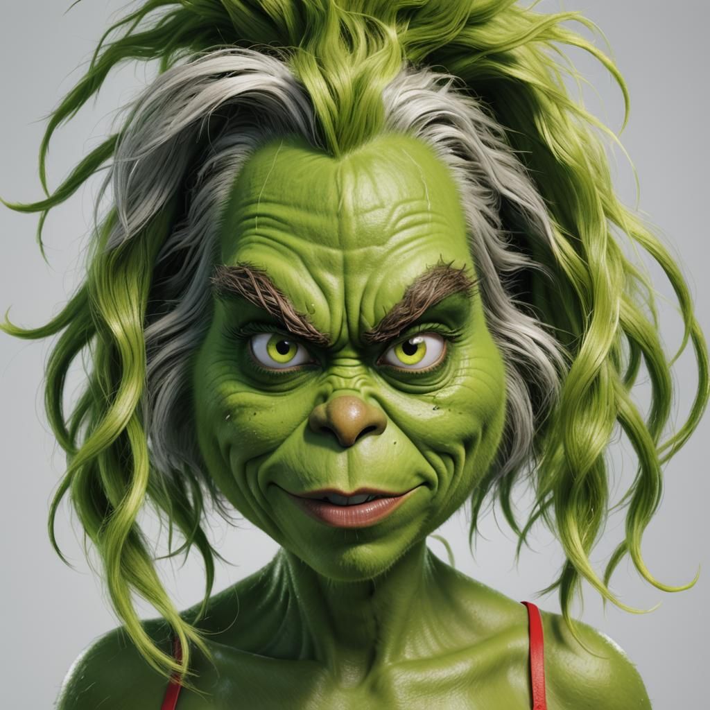 Feminine Grinch Portrait in Neon Lit 3D