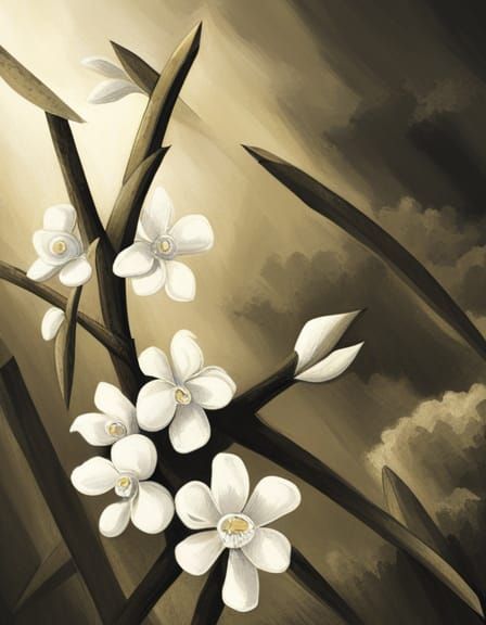 Arrow Splits Jasmine Flower: Black and White Art