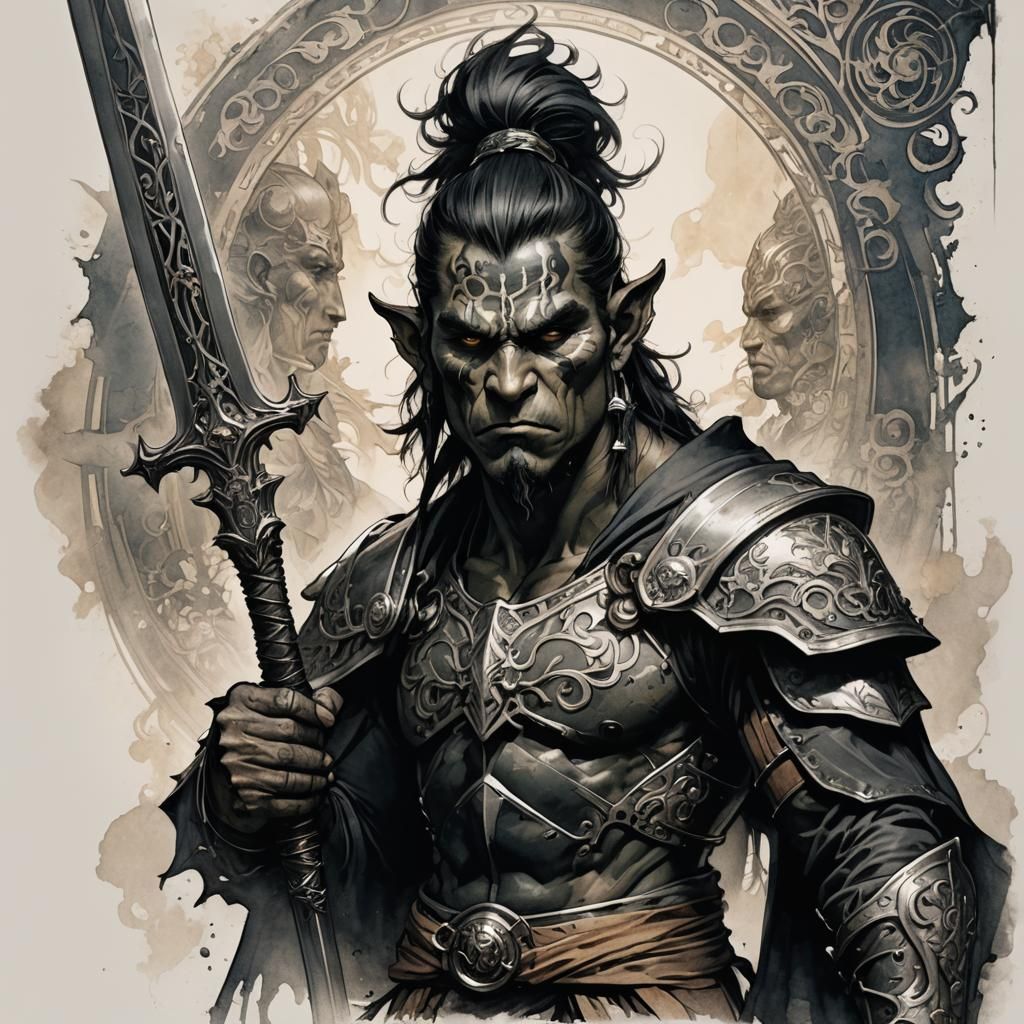 Orc Warrior Portrait in Anime Style