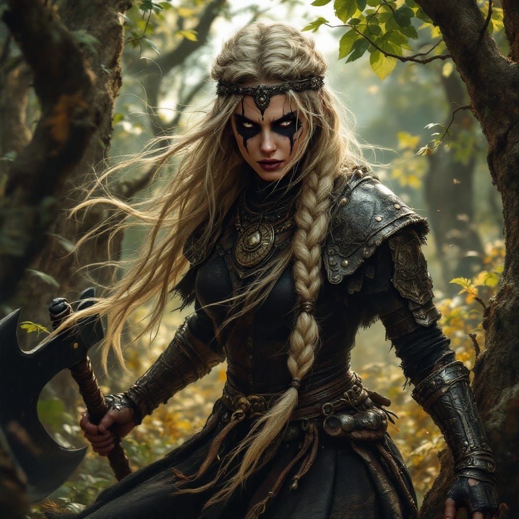 Fierce Frisian War Goddess Baduhenna in Dark Fantasy Art