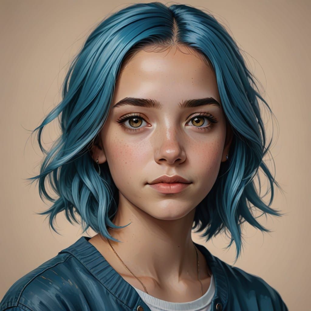 Girl with Blue Hair in a Digital Artwork