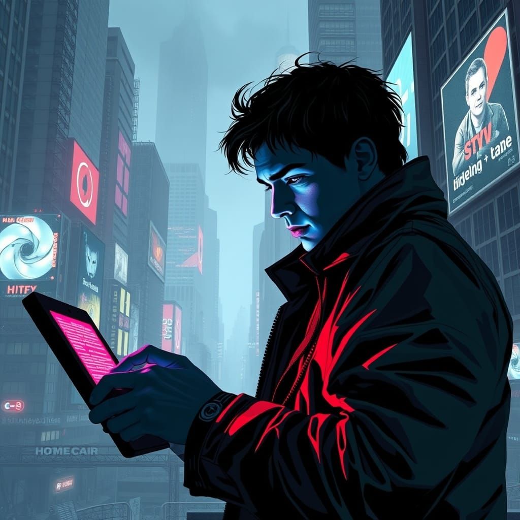 Cyberpunk Hacker in Gritty Metropolis